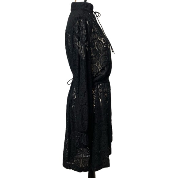 H&M Mock Neck Lace Dress Oversized Tie Neck Tie Waist Tie Cuff Rom Com Dress - Picture 7 of 10